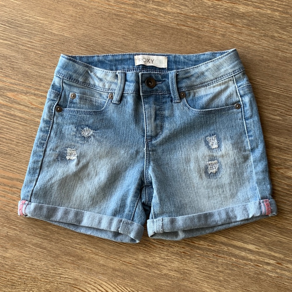 Roxy Light Blue Distressed Denim Girls Shorts